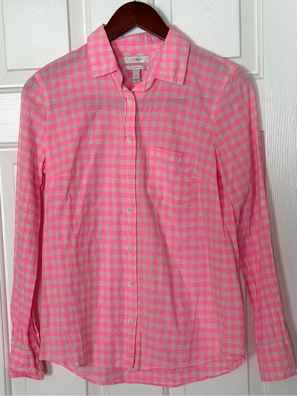 J.Crew Womenās Classic Fit Pink Gingham Button Down Shirt Size 2 Cotton - Picture 2 of 8